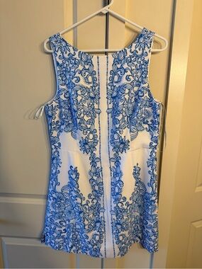 Lilly Pulitzer White Mini Dress with Blue Scroll Print